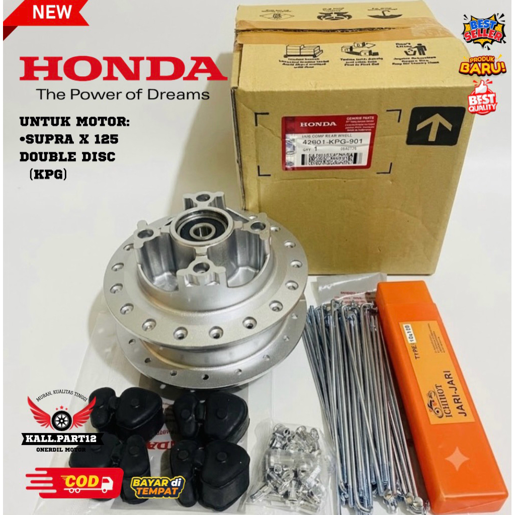 Paket 3Item Tromol belakang Dd Disc+Jari-jari+Karet tromol Honda Supra x 125 kode part (KPG) Double 