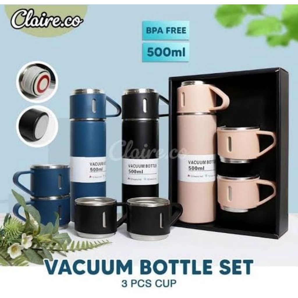 Termos Vacuum Flask Set 500ml - Desain Elegan, Warna Acak, Souvenir Premium