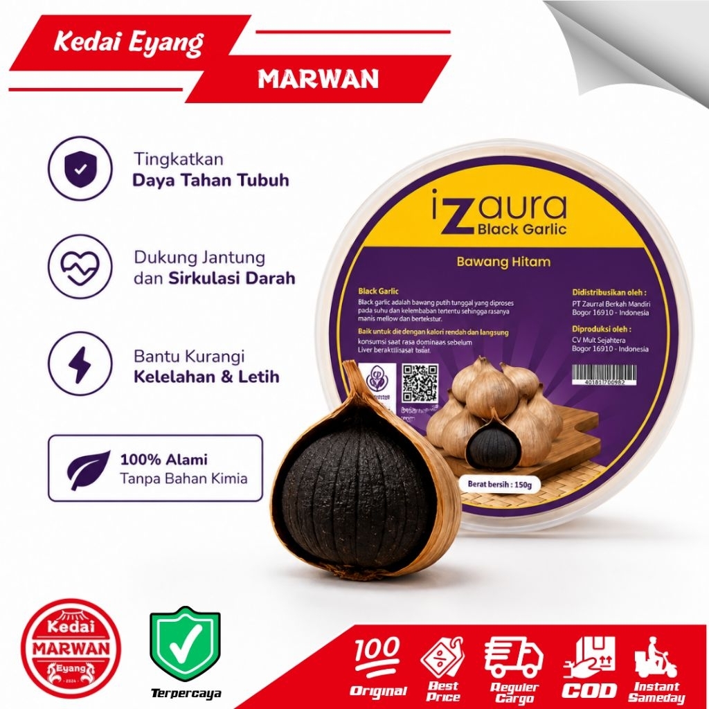 Bawang Hitam Tunggal iZaura Black Garlic Suplemen Tubuh Antioksidan Fermentasi Bawang Putih Tunggal