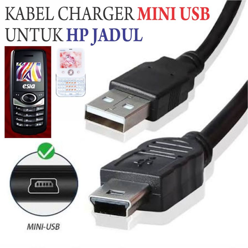 Kabel Charger Mini USB Type A Buat HP Esia Lama Nexian Jadul Carger G900 Cable Data MP3 MP4 MP5 Play