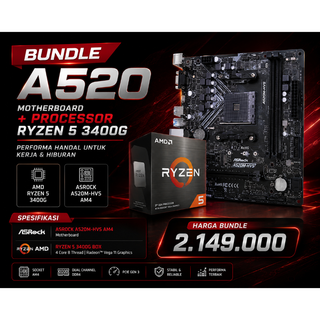 BUNDLE - Motherboard A520 + Processor Ryzen 5 3400G