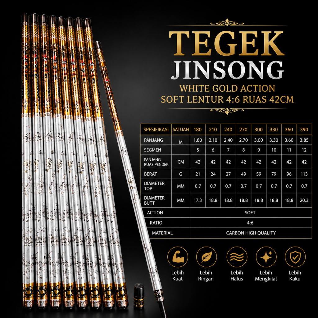 tegek jinsong white gold action soft lentur 4:6 ruas 42cm