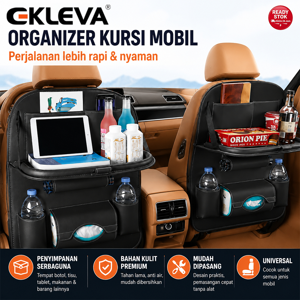 EKLEVA Meja Lipat Mobil Organizer Belakang Jok Tas Penyimpanan Multifungsi