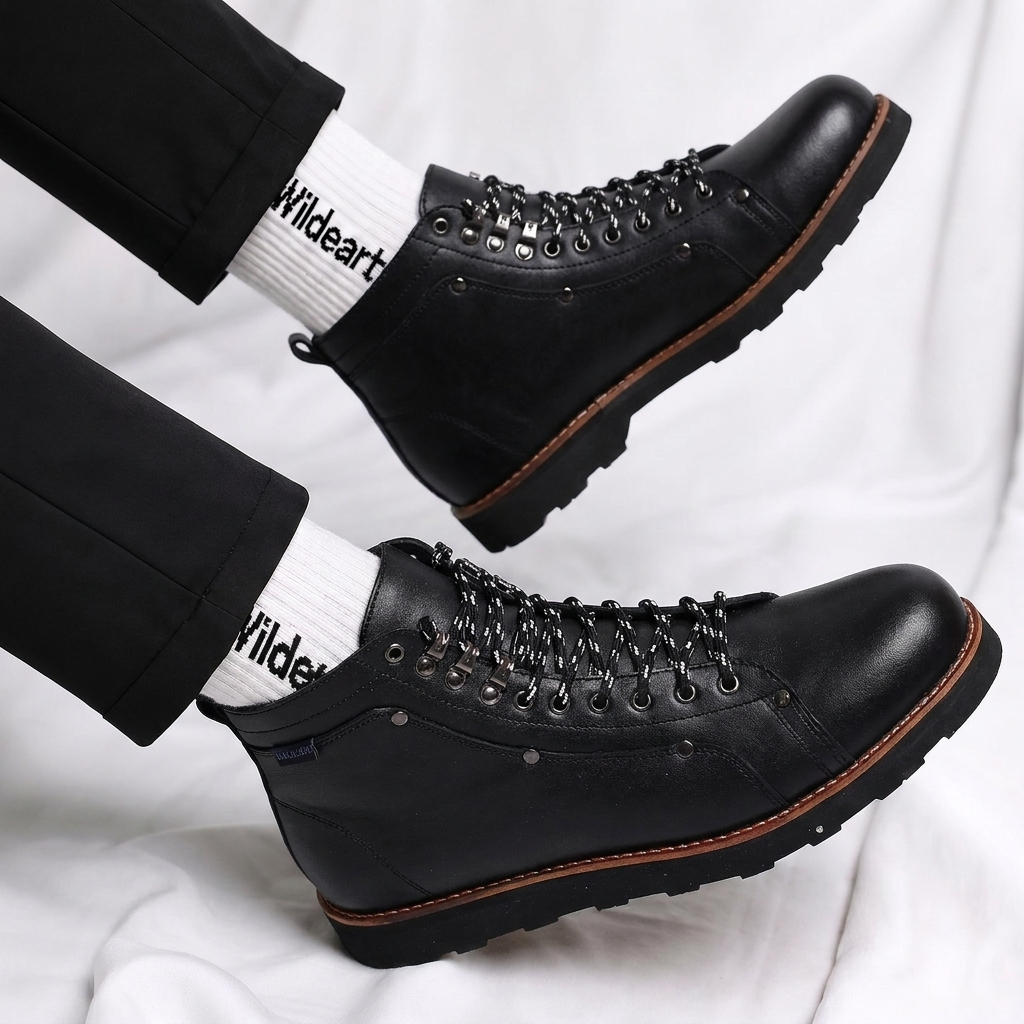 MOSES IGOR - Sepatu Boots Pria Hitam Fashion Casual High Cut Sol Tebal