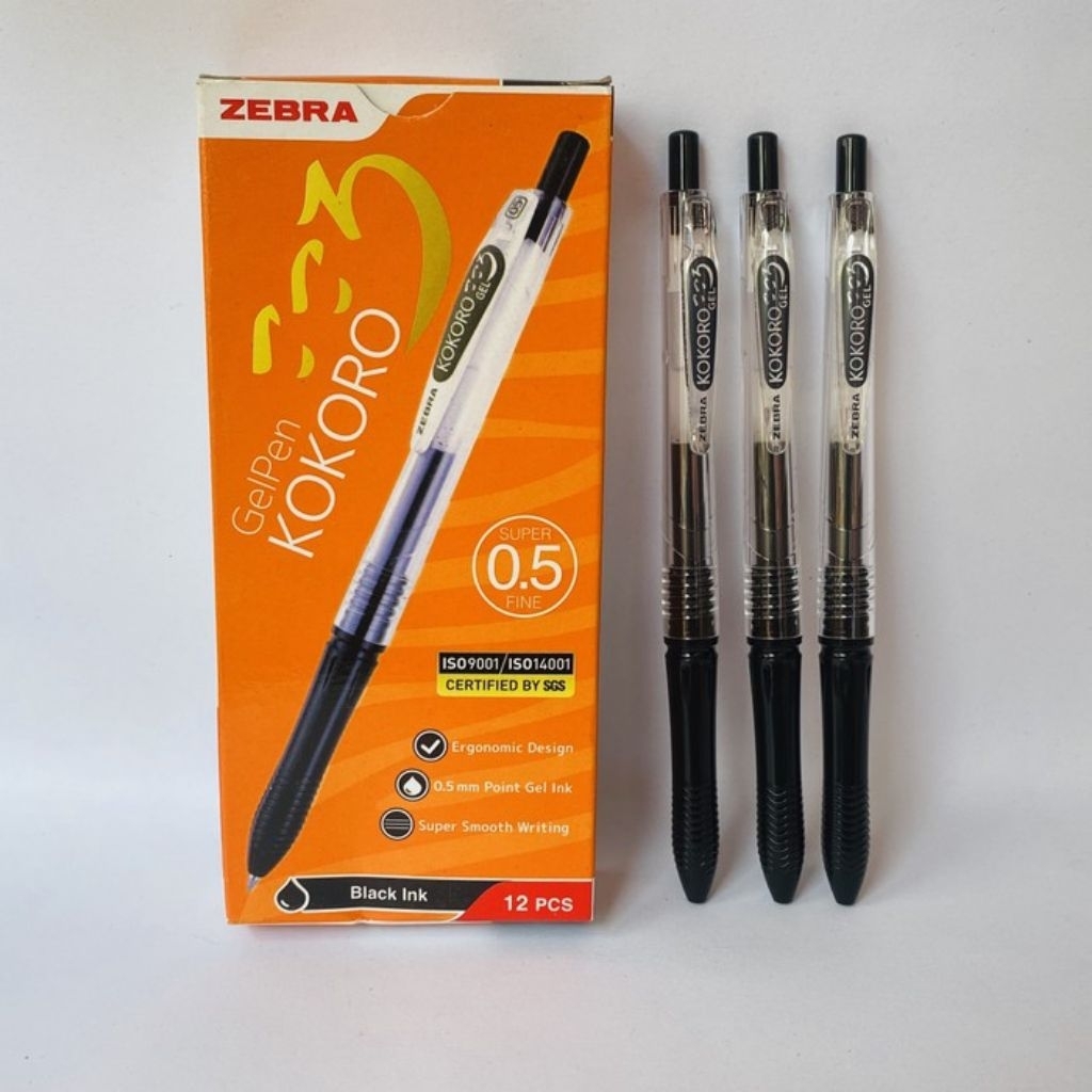 Pulpen Kokoro Zebra hitam 1 pack isi 12 pcs
