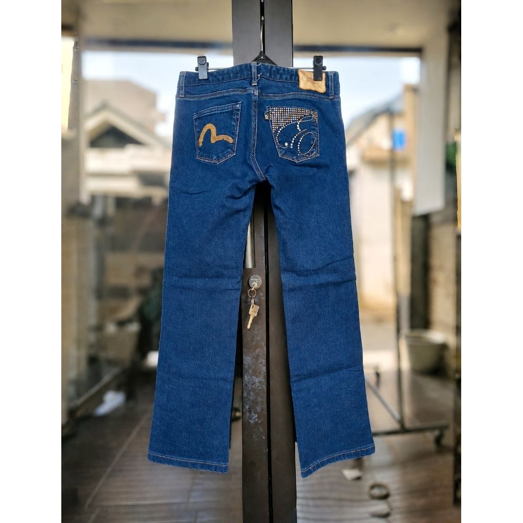 Evisu Jeans wanita regular slim fit logo celana denim cewek vintage woman vtg standar