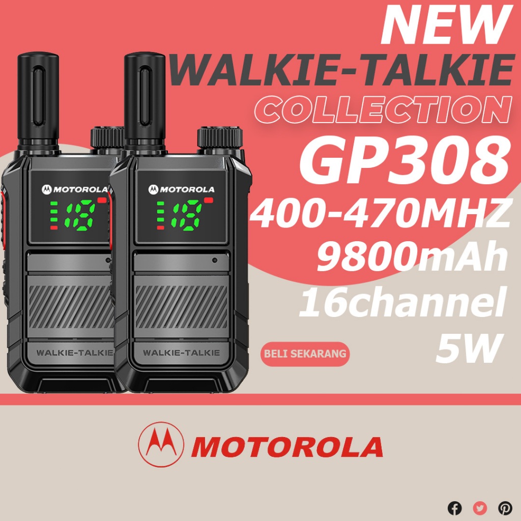 HT Motorola GP308 / MOTOROLA Handy Talky Radio HT/ 10Watt IP54 9800MaH Antena Radio HT TWO WAY Radio