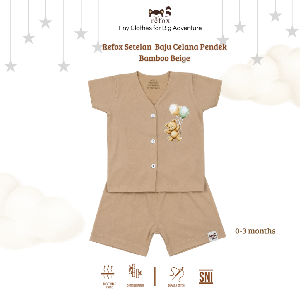 0 - 3 bulan REFOX Bamboo Setelan Bayi Lengan Pendek COLOUR