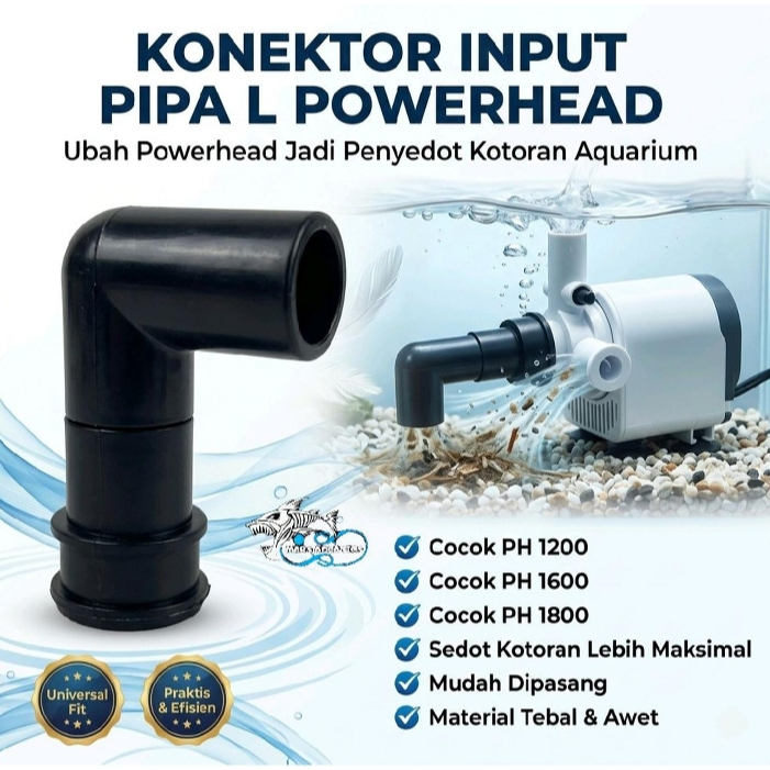 Konektor Input Pipa L Powerhead Sedot Kotoran Aquarium Cocok PH 1200 1600 1800 Konektor Pipa Aquariu