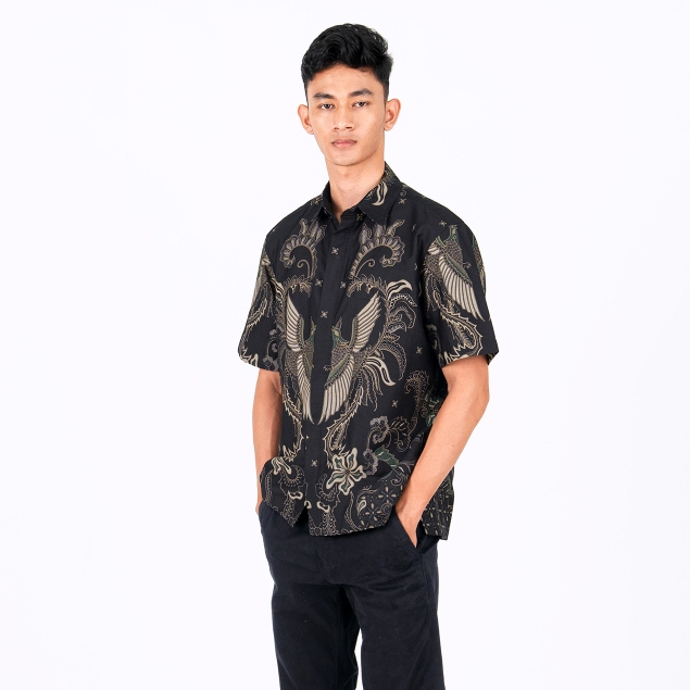 BENHILL Kemeja Pria Batik Pendek Black A325-362