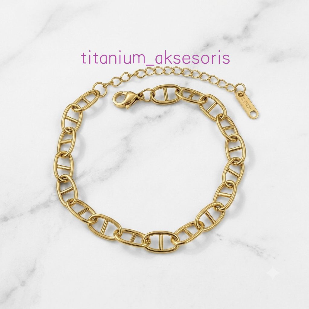 gelang rantai titanium fashion oval garis