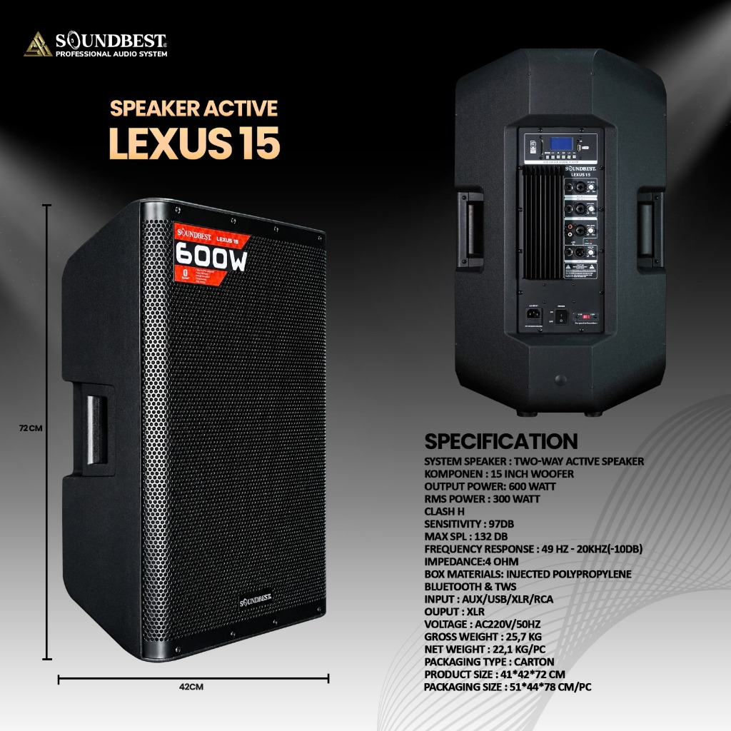 (JUAL 1 BUAH) SOUNDBEST Speaker Active LEXUS 15 - GARANSI RESMI