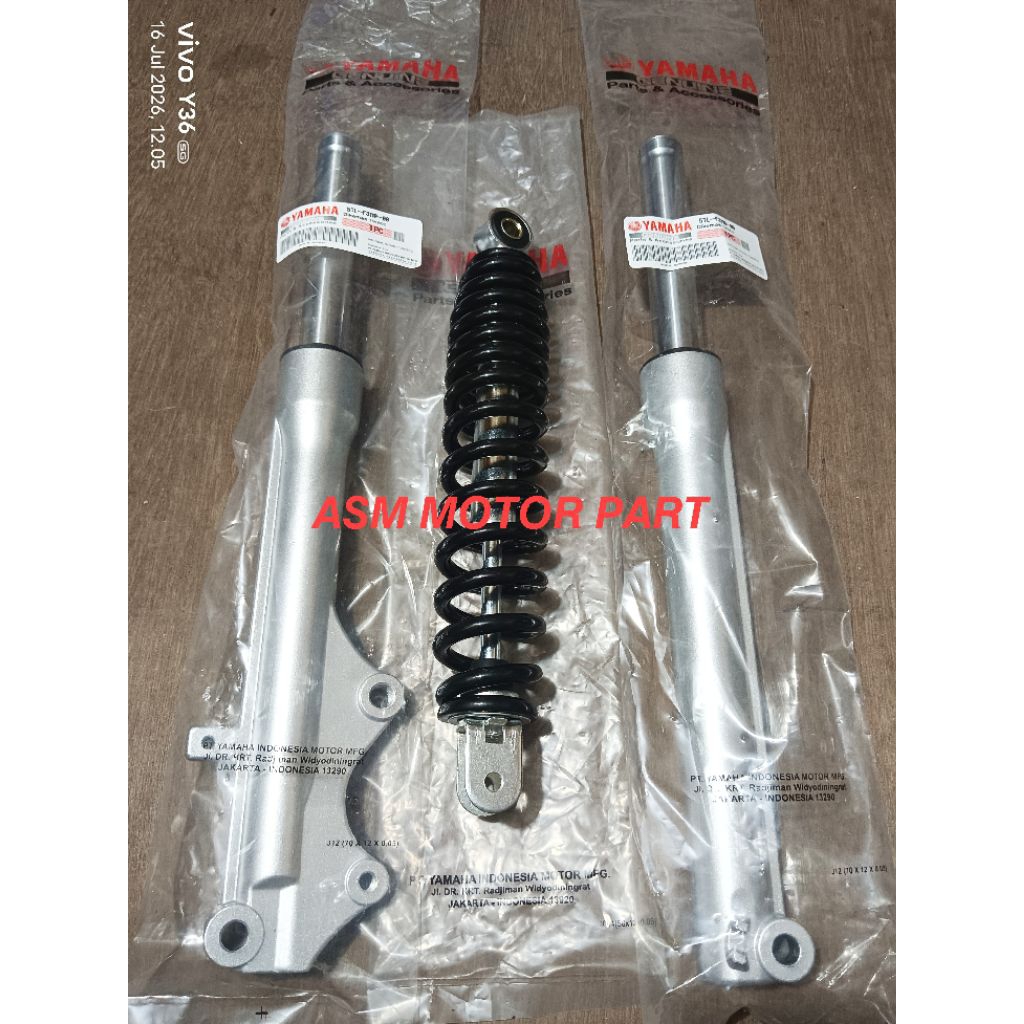 AS SHOCK DEPAN KOMPLIT+SHOCK BELAKANG MIO SPORTY MIO LAMA MIO KARBU GEN 1 (DEPAN WARNA SILVER BELAKA