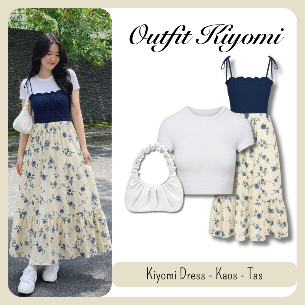 One Set Kyomi Dress 2in1 | Dress + Shoulder Bag | Outfit Hangout Wanita Korean Style Casual SS133 SS