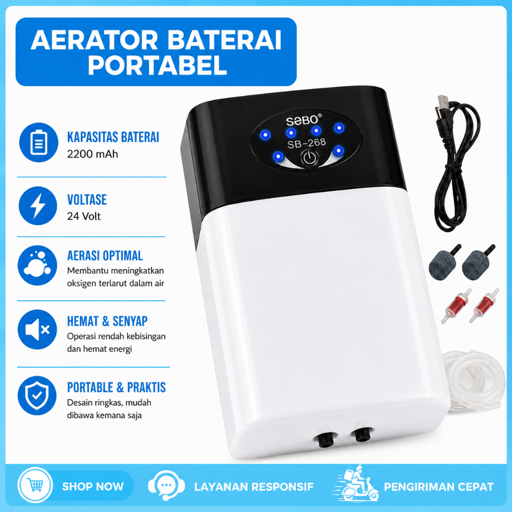 Pompa Aerator AC/DC Pompa Udara SOBO Mini Air Pump AC DC 2 Watt Pompa Gelembung Udara Akuarium
