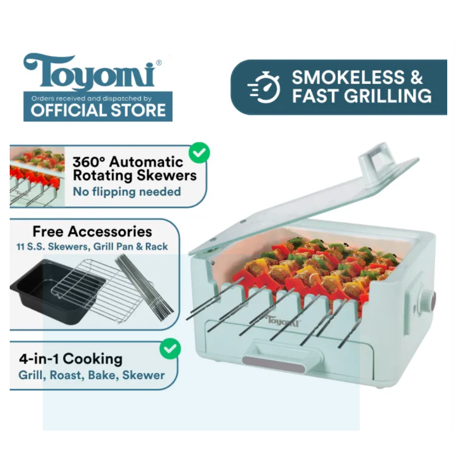 TOYOMI 4-in-1 Panggangan Sate Putar Grill BBQ 3000 HotPot/Grill/Bake/Roast Alat panggang bisa putar