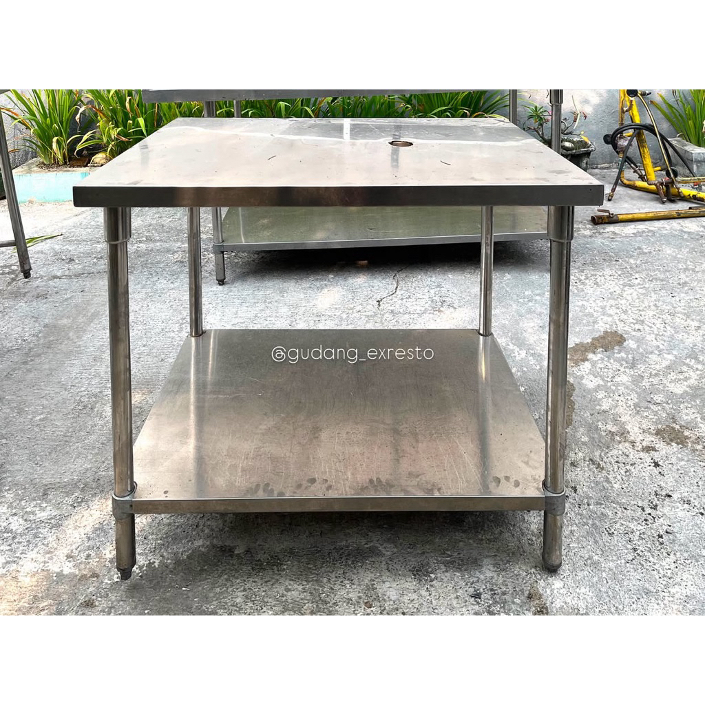 [BEKAS] EX RESTO Meja Stainless Steel Heavy Duty 2 susun 10 x 70 x 83 cm