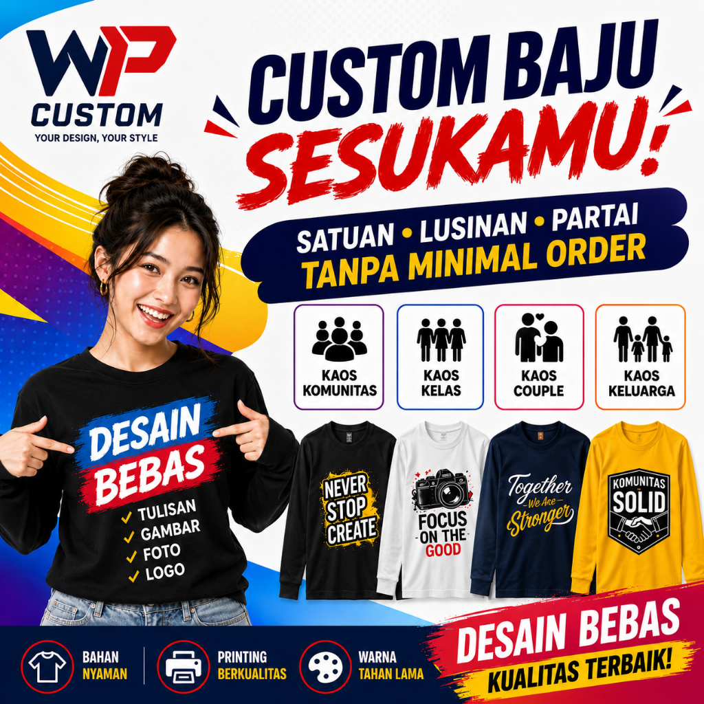 Kaos Custom Dewasa Panjang / Kaos Custom Foto / Logo / Gambar - Design Suka Suka - Tshirt Dewasa Uni
