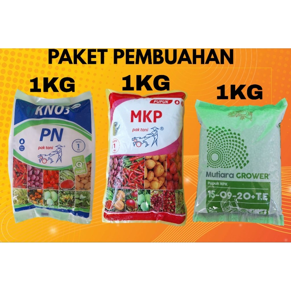 PAKET NUTRISI PEMBUNGAAN & PEMBUAHAN - KNO3 Kristal + MKP Pak Tani + NPK Grower - Booster Bunga Leba