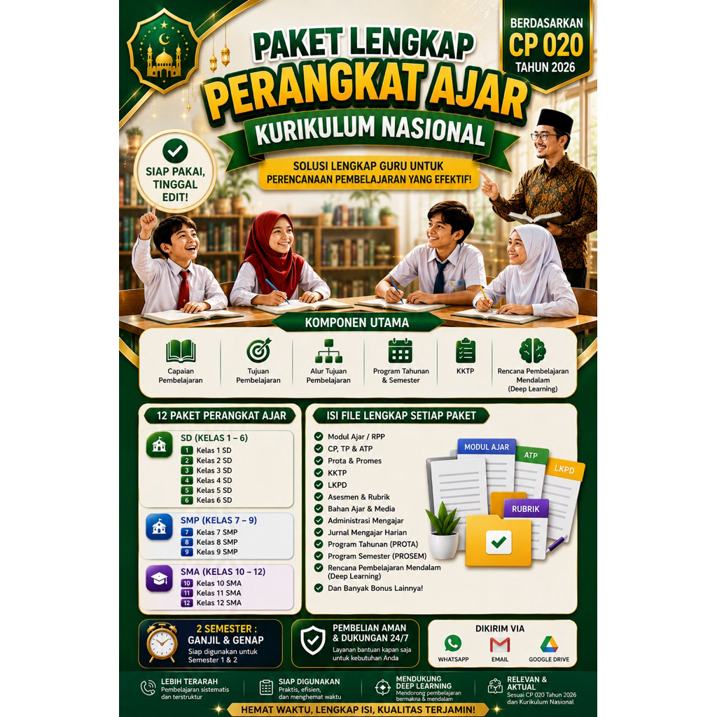 Paket Perangkat Ajar PAI Premium SD Kelas 1-6 terlengkap| Kurikulum Nasional CP 020 Tahun 2026 | Mod