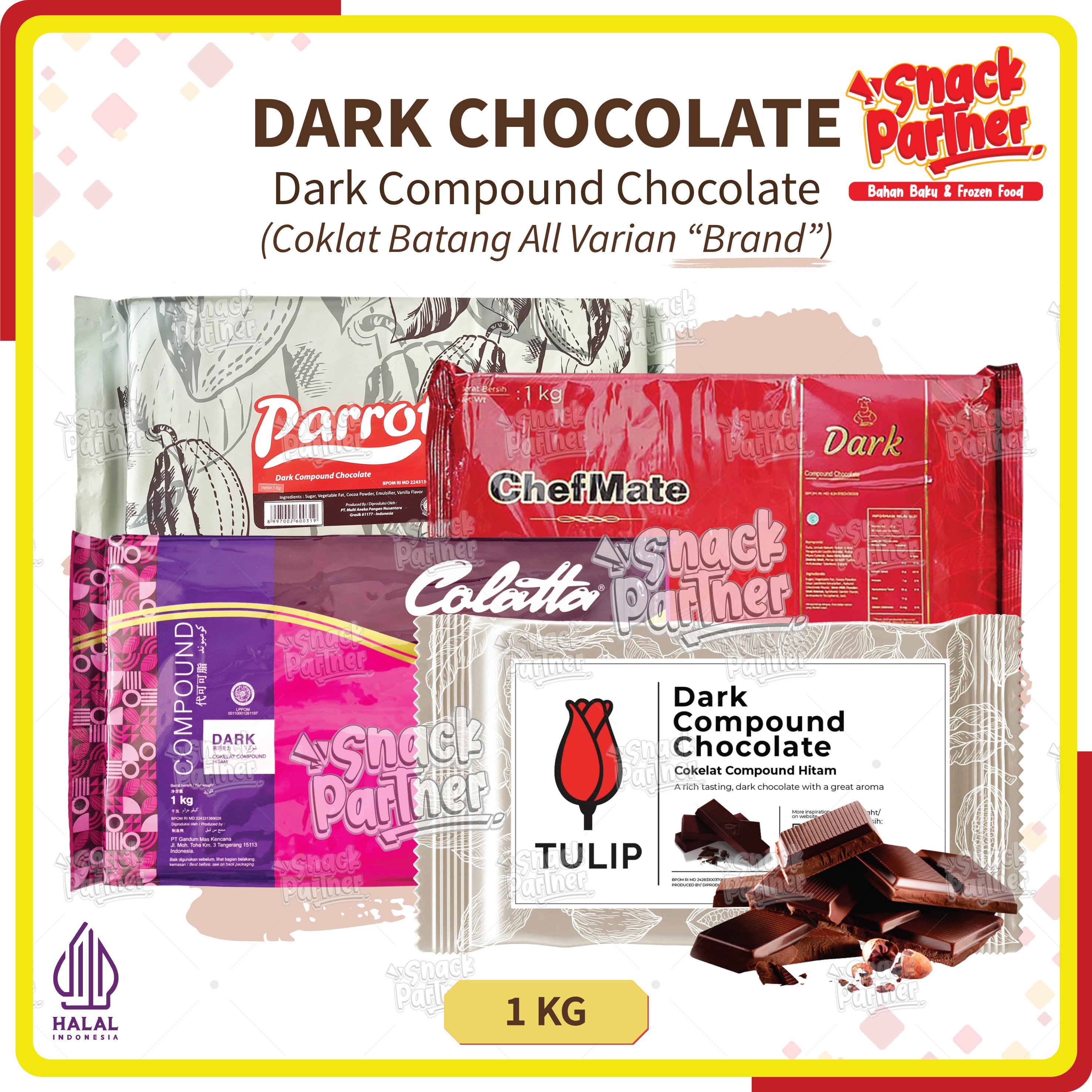 DARK CHOCOLATE COMPOUND 1 KG - Chefmate Parrot Colatta Collata Tulip - Coklat Choco Batang Leleh Hit