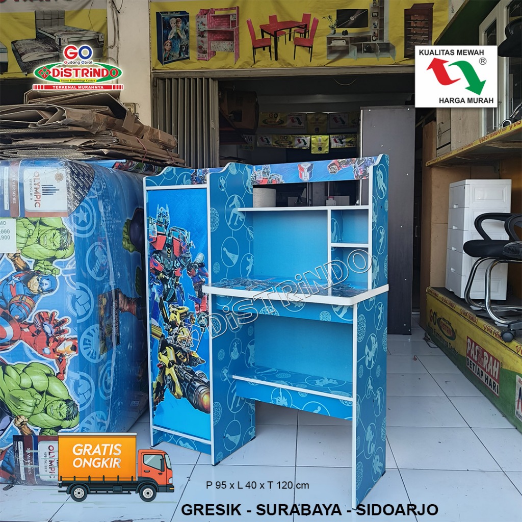 Distrindo Meja Belajar Anak Karakter Minimalis dengan Lemari Rak Buku