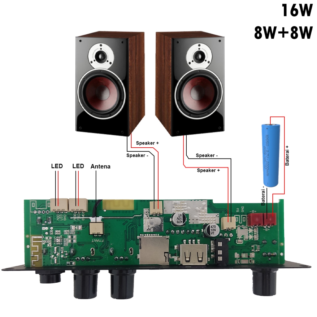 Modul MP3 Bluetooth dengan FM Radio dan Pemutar USB