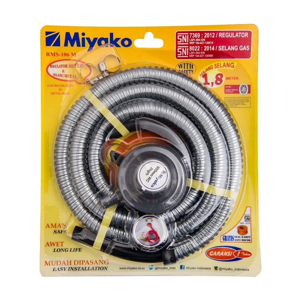MIYAKO Selang Gas + Regulator RMS 106M - Paket Regulator dan Selang Gas