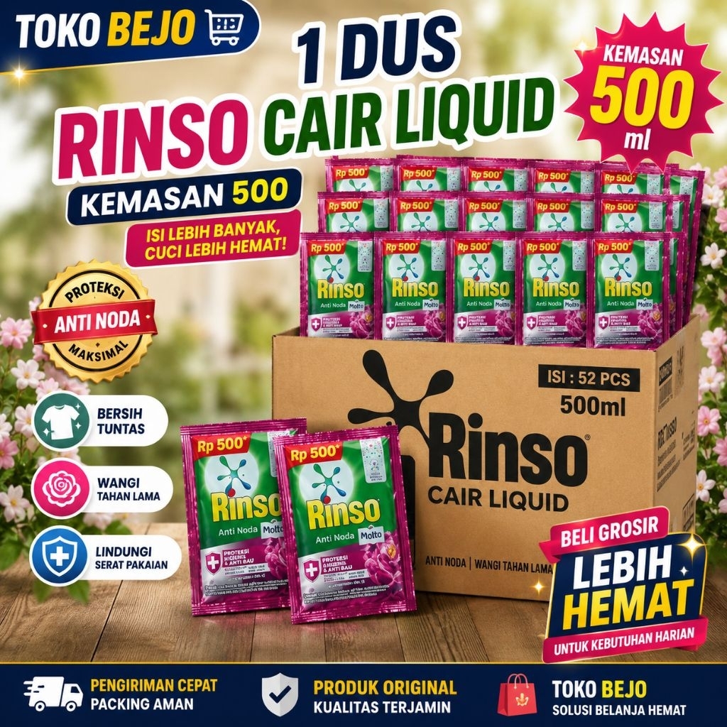 [ 96sachet/1 DUS ]  RINSO CAIR KEMASAN 500 an / deterjen cair / Rinso sachet isi 96