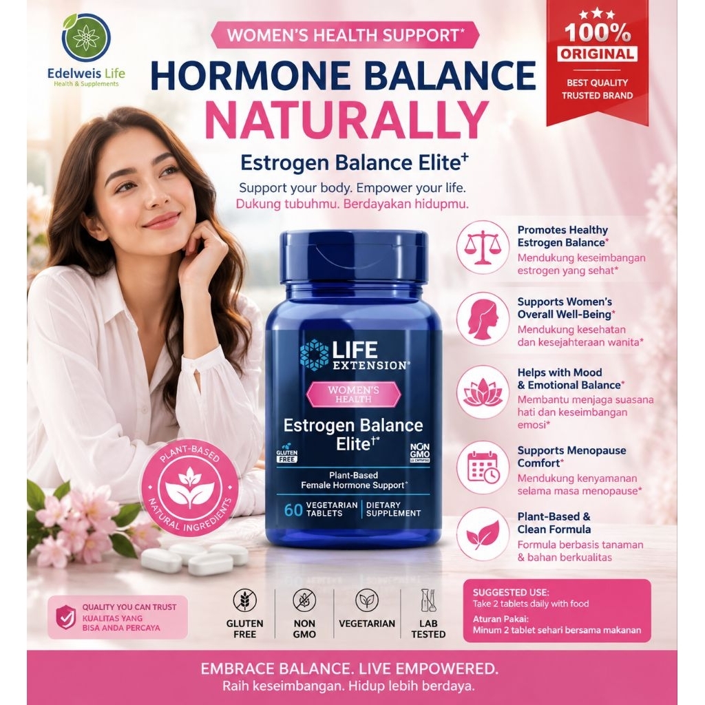 Life Extension Estrogen Balance Elite 60 Tablet untuk Keseimbangan Hormon Wanita - Dengan Ekstrak Ho