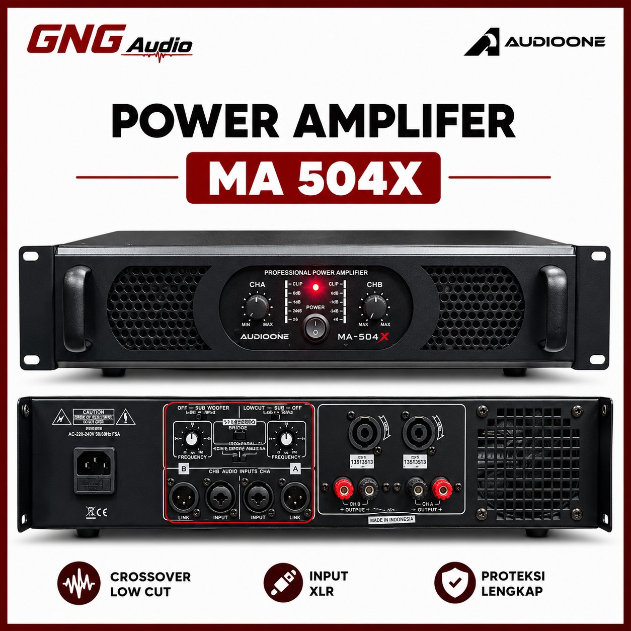 Power Amplifier Profesional AUDIO ONE MA 504X 500W x2  Power Sound System Indoor Outdoor I GNG AUDIO