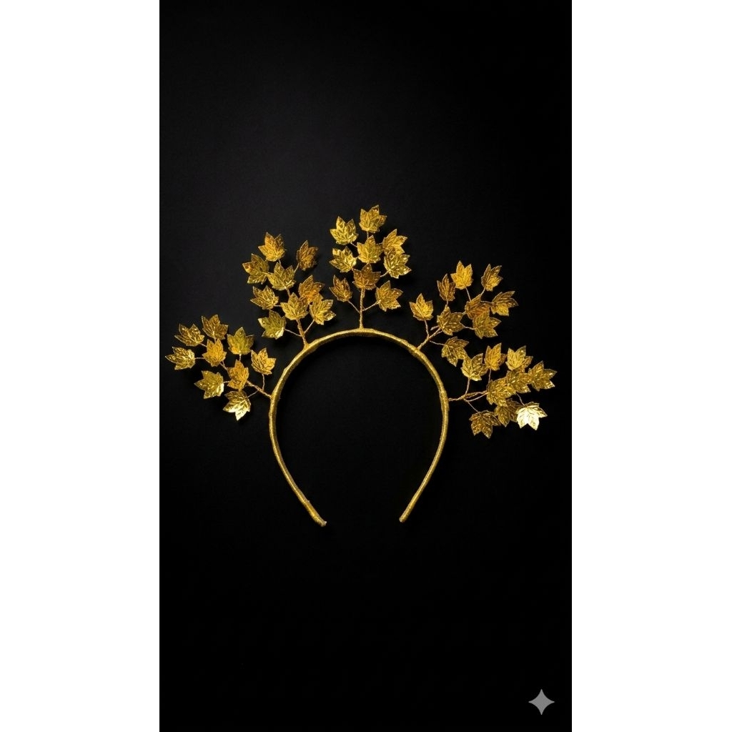 mahkota bando polos daun emas