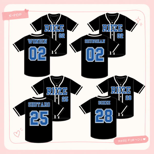 Jersey baseball kpop idol hitam riize baju softball atasan kerah v korea bisbol