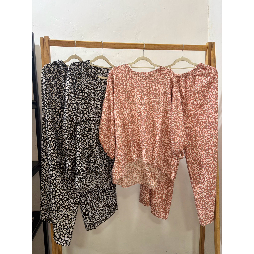 Daster one shet sakura motif bunga