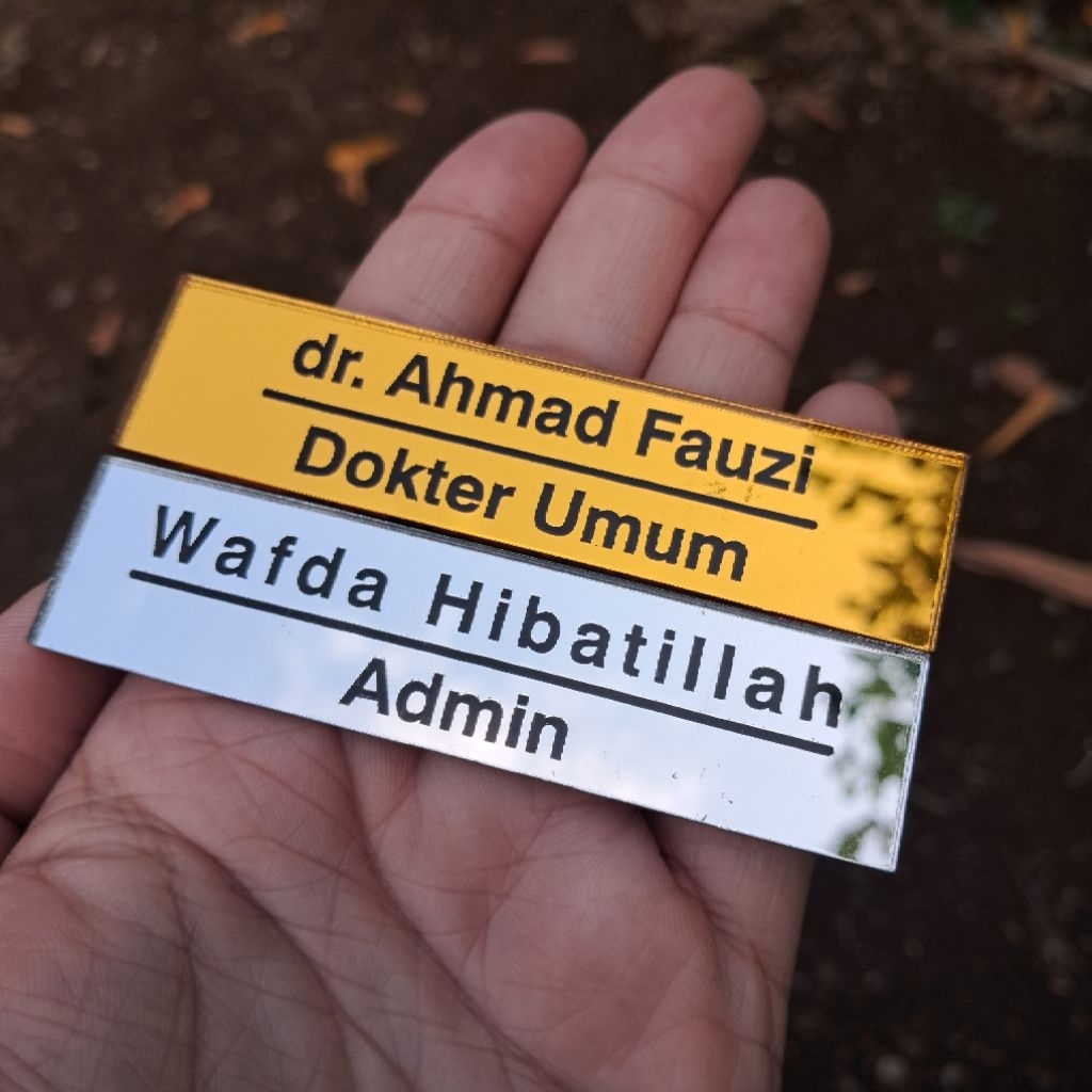 NameTag Gold Grafir / Nama dada gold 2x8 / Nama dada Medis