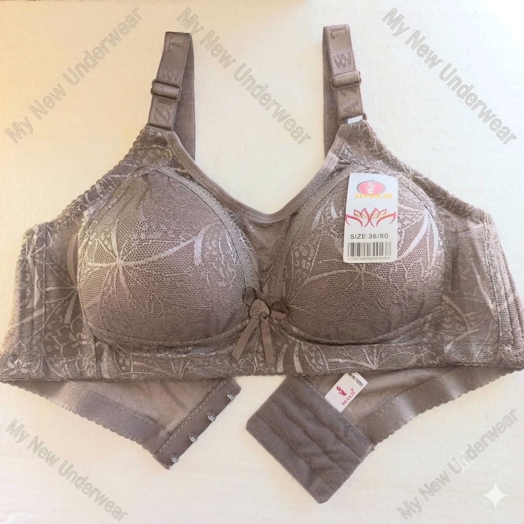 Toyazi BRA Kemben Cup B Uk.36-42 Busa Tipis Tanpa Kawat Motif Mengkilap Kait 4~Bra Penutup Lemak Pun