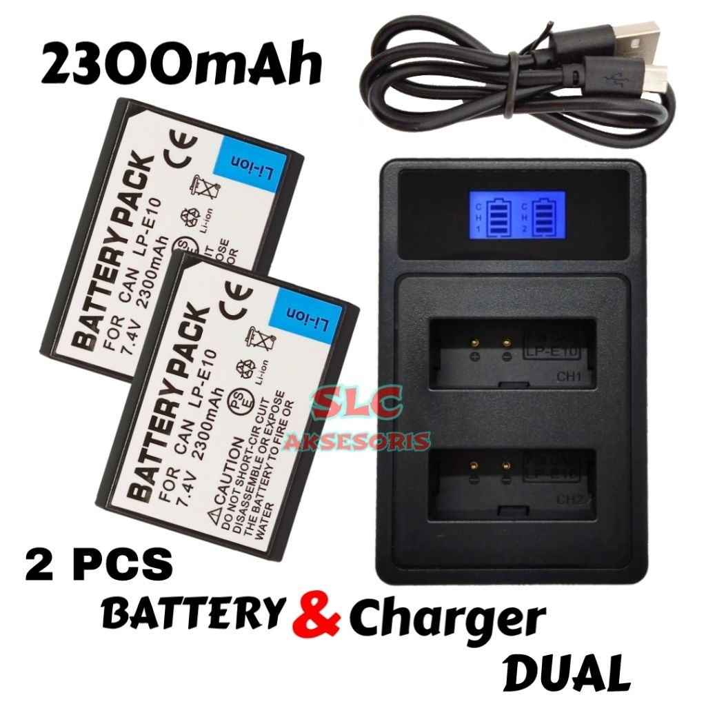 Paket - Charger Double Slot LC E10C + Baterai LP E10 ( 2300 mAh ) Dual Chas EOS 1100D 1200D Chasan 1