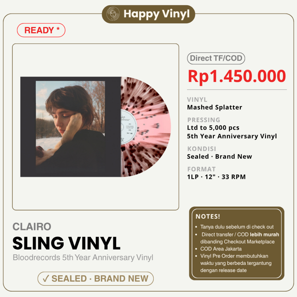 [READY*] VINYL CLAIRO - SLING 5TH YEAR ANNIVERSARY BLOOD RECORDS EXCLUSIVE LP / PIRINGAN HITAM