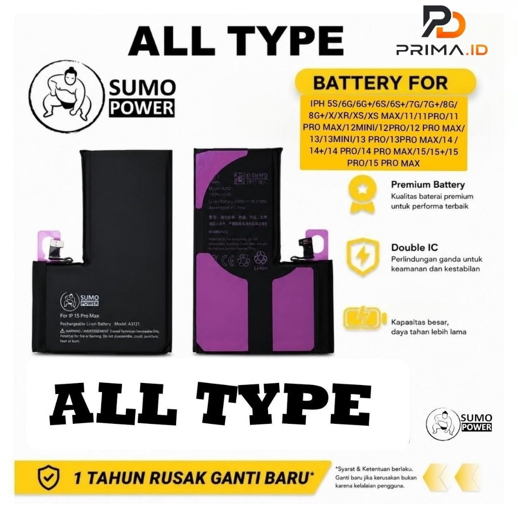 Batre Batrey Sumo Power Baterai Batre Batrey Premium untuk iPhone 11 11pro 11promax 12 12pro 12proma