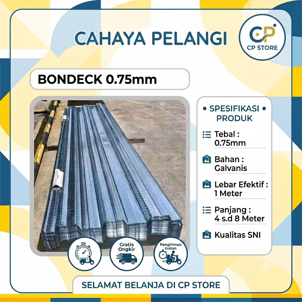 Bondek 0.75 0,75 Panjang 4 Meter 4m Bondeck Bondex Plat Cor Galvanis