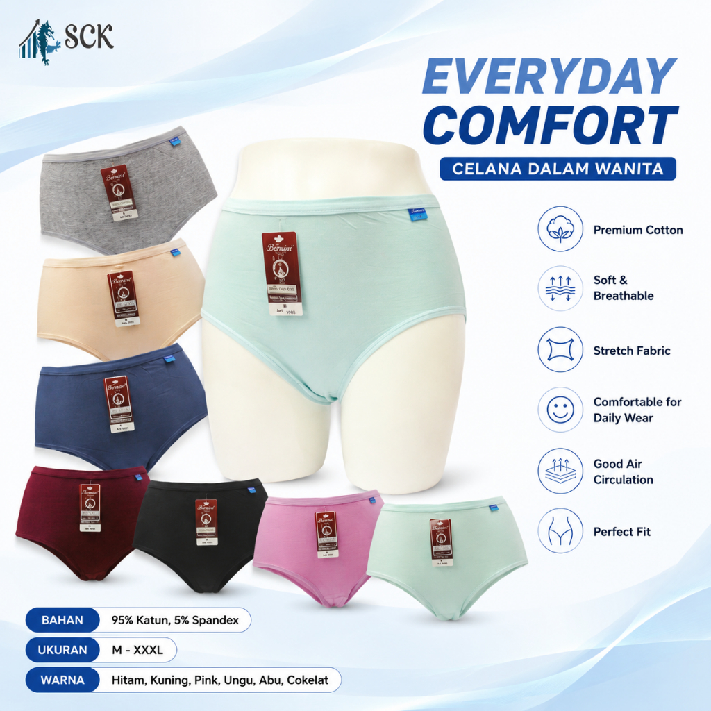 CD Wanita BERNINI 9905 KARET ELASTIS model Mini / Pakaian Dalam Seamless - sckmenwear GROSIR