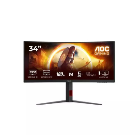 AOC CURVED GAMING MONITOR 34 INCH 1500R FAST VA 2K WQHD 1440P 1MS 180HZ CU34G4 HDR10 HDMI+DP 3Y ERGO