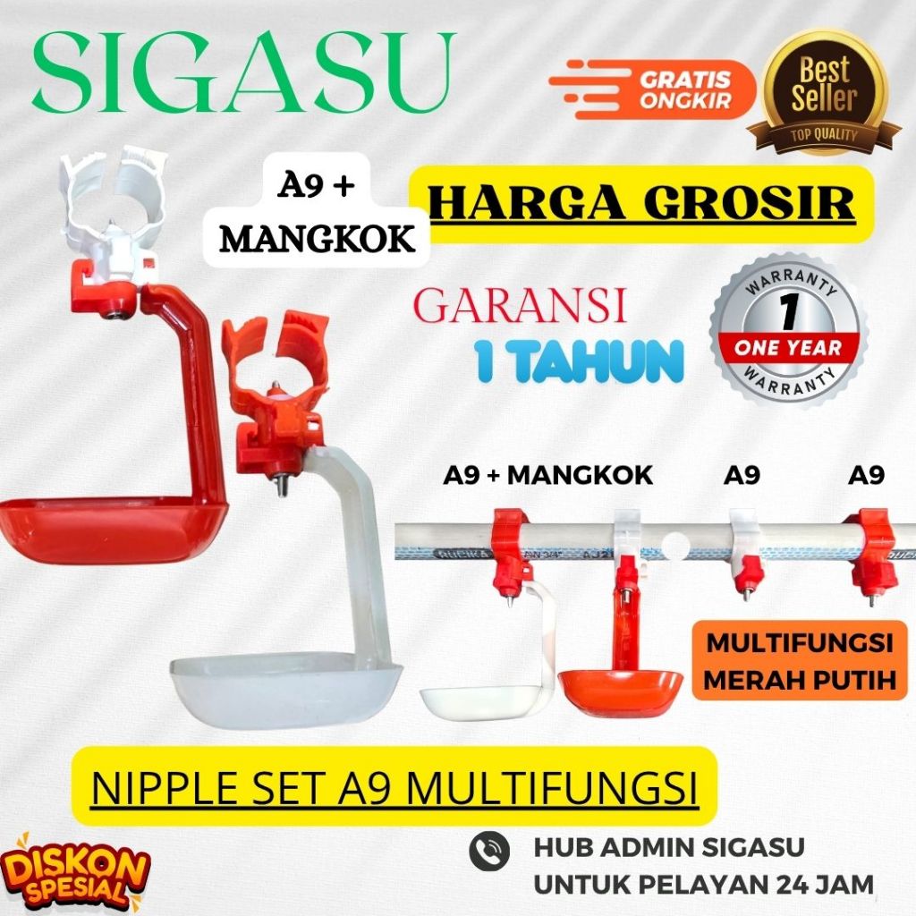 Nipel Nipple Nippel Nepel Ayam Petelur Broiler Puyuh Layer A9+Mangkok multifungi merah putih HARGA G