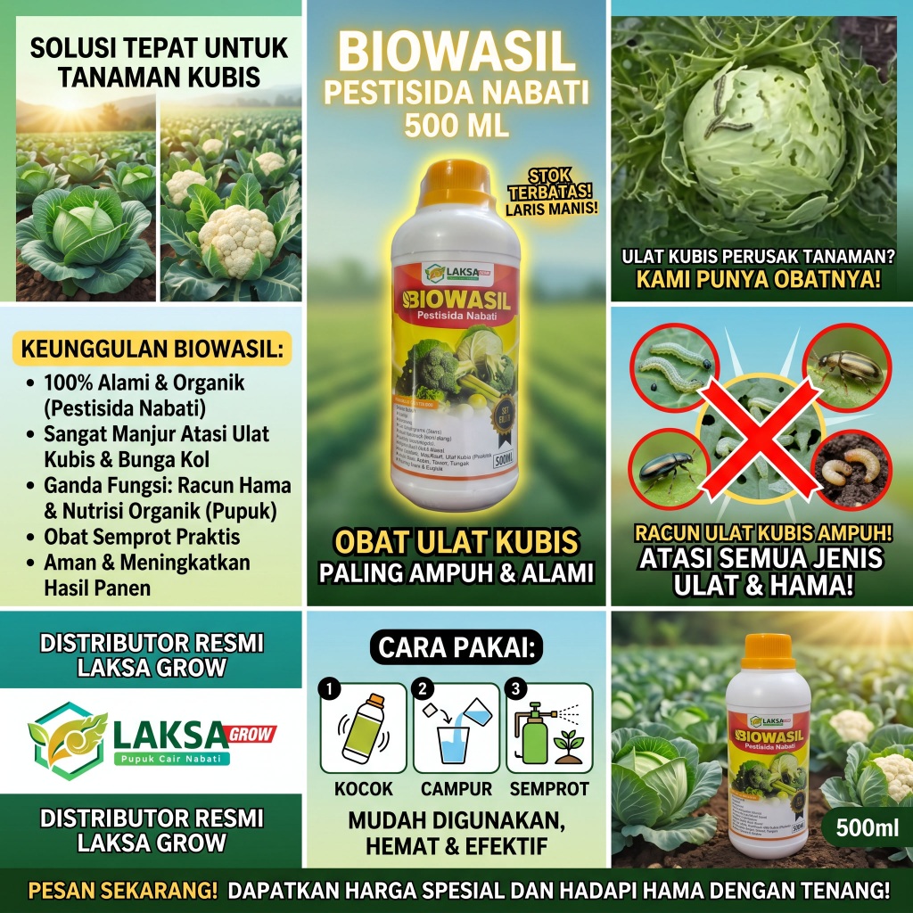 Biowasil Pestisida Nabati 500ml Kubis Pengendali Hama Ulat Kubis Serbaguna Aman Dan Ekonomis - BIOWA