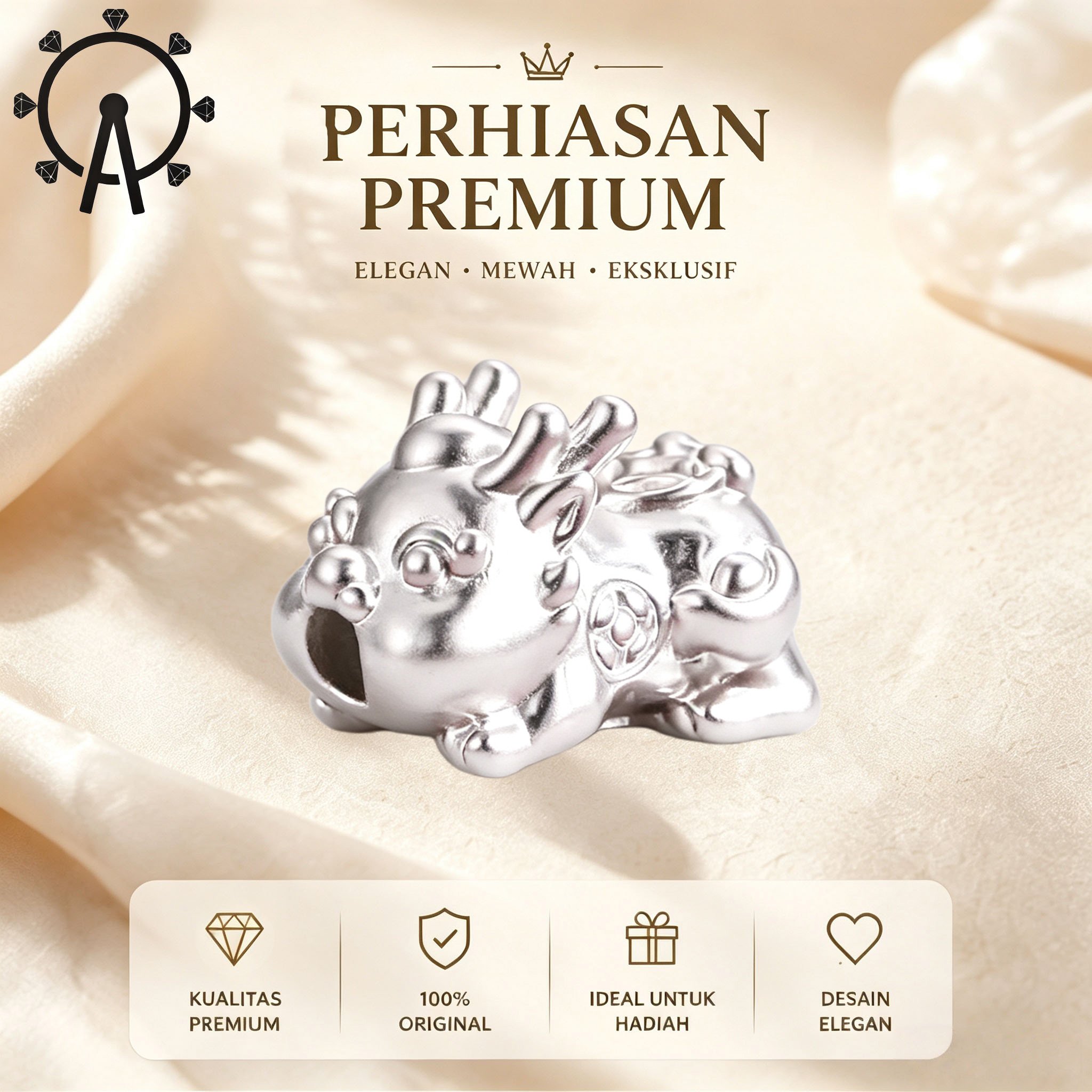 Charm Perak Bentuk Naga Kecil Motif Koin Uang Bisa Digabung Untuk DIY Perhiasan Pribadi Simbol Rezek