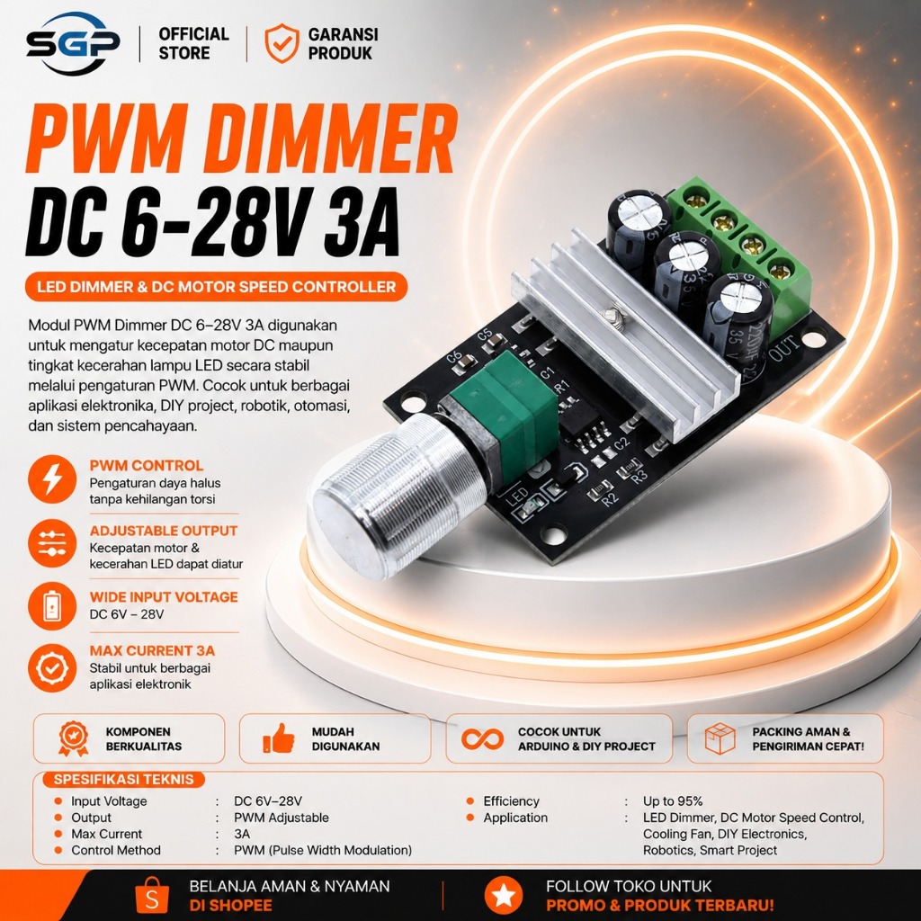 Dimmer DC 6-28v 3A LED Motor Speed Controller PWM Variable Regulator Dimmer DC 3A Pengatur Kecepatan