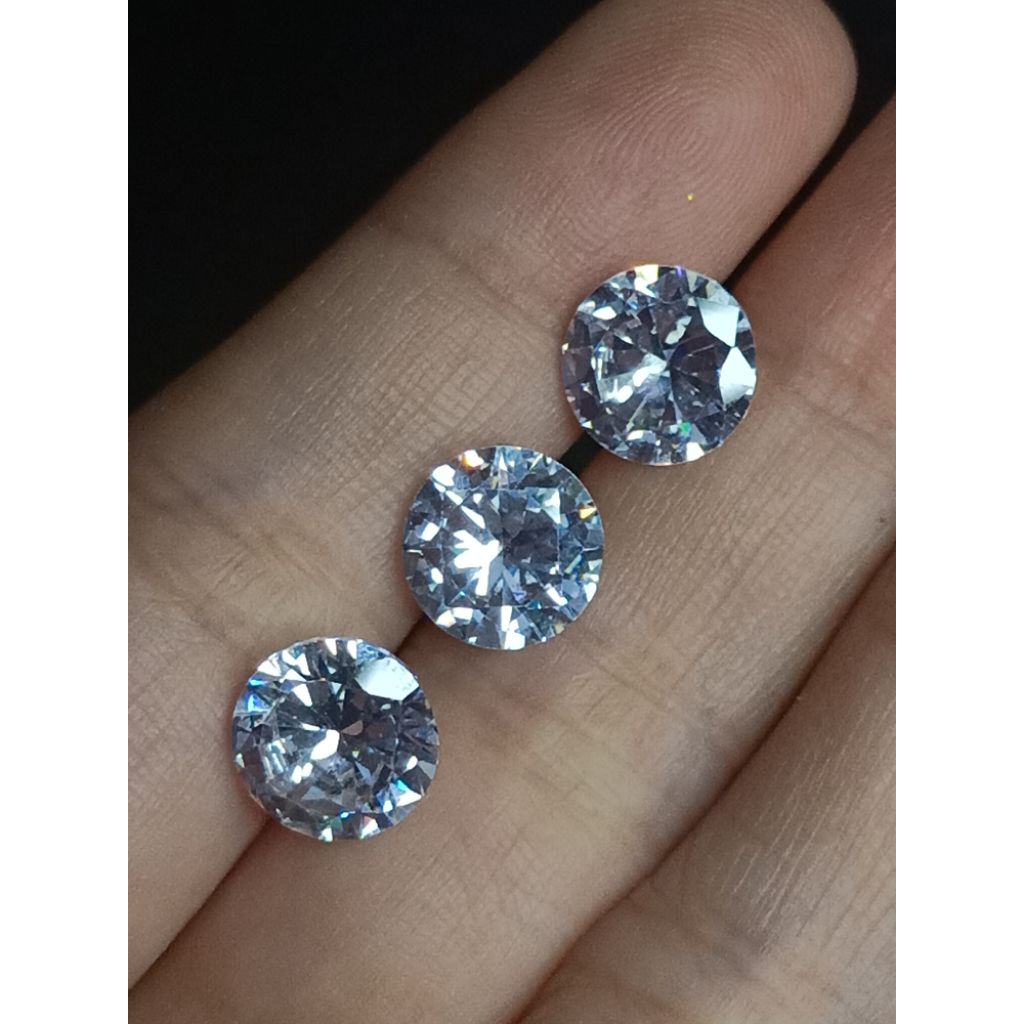Batu Permata Diamond Zircon White 10 x 10 x 6,5 mm Round cutting