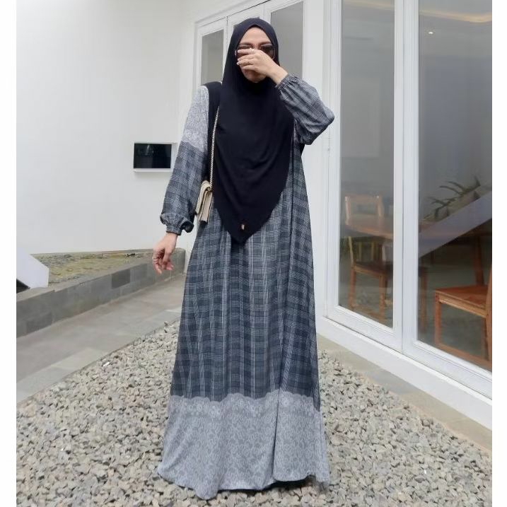 GAMIS TARTAN LACE BY ZAFEETRI (GAMIS SAJA) // GAMIS SYARI TWILL MOTIF