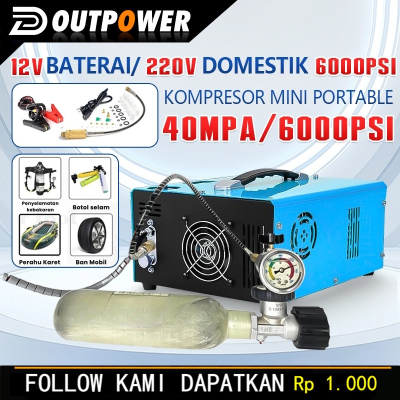 COD Kompresor Angin Mini Portabel Elektrik 12V 6000PSI 40MPa Pompa PCP, Cocok Isi Tabung Oksigen