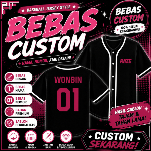 Jersey Baseball RIIZE WONBIN 01 Kpop Premium | Kaos Baseball Unisex Custom Nama & Nomor